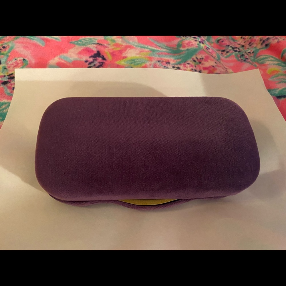 Gucci Authentic Designer Hard Velvety Clamshell Sunglass Case in Purple ~ Green
